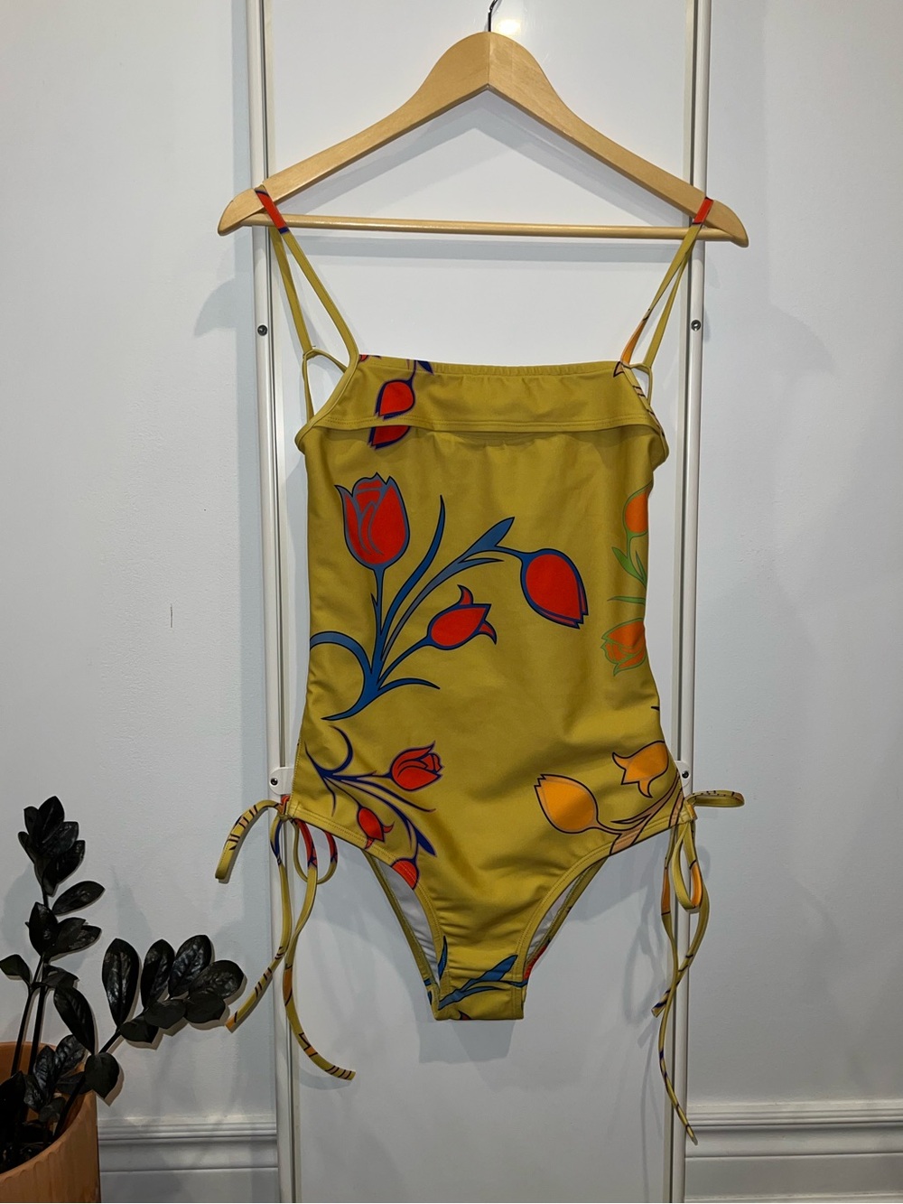 BARRAGÁN Yellow Peeka Floral Print One Piece Swimsuit NWT